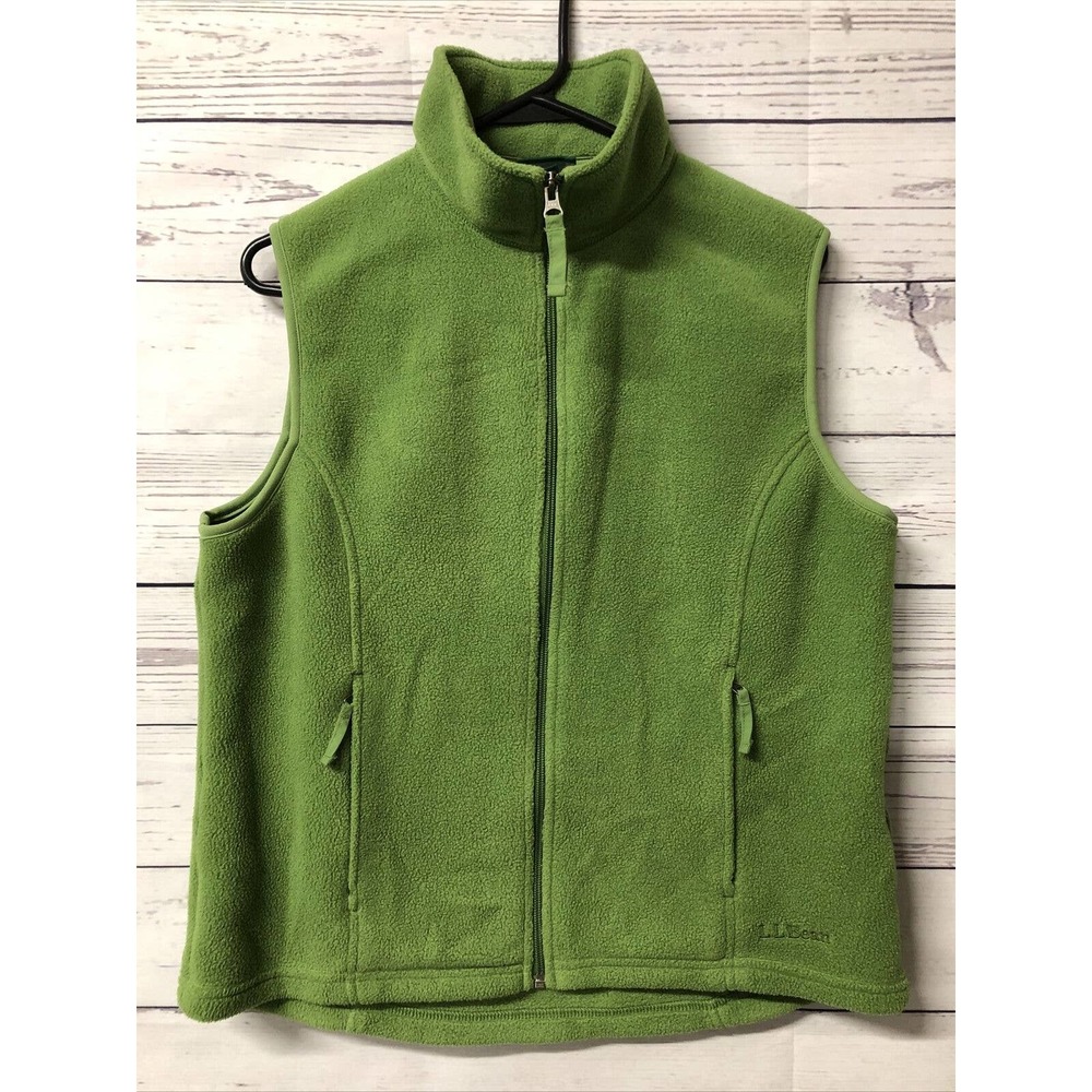 LL Bean Polartec Lime Green Zip Fleece Vest Womens Medium Fast Shipping